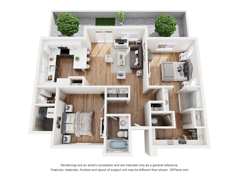 Floor plan for 2 beds, 2 baths, 1006 sqft